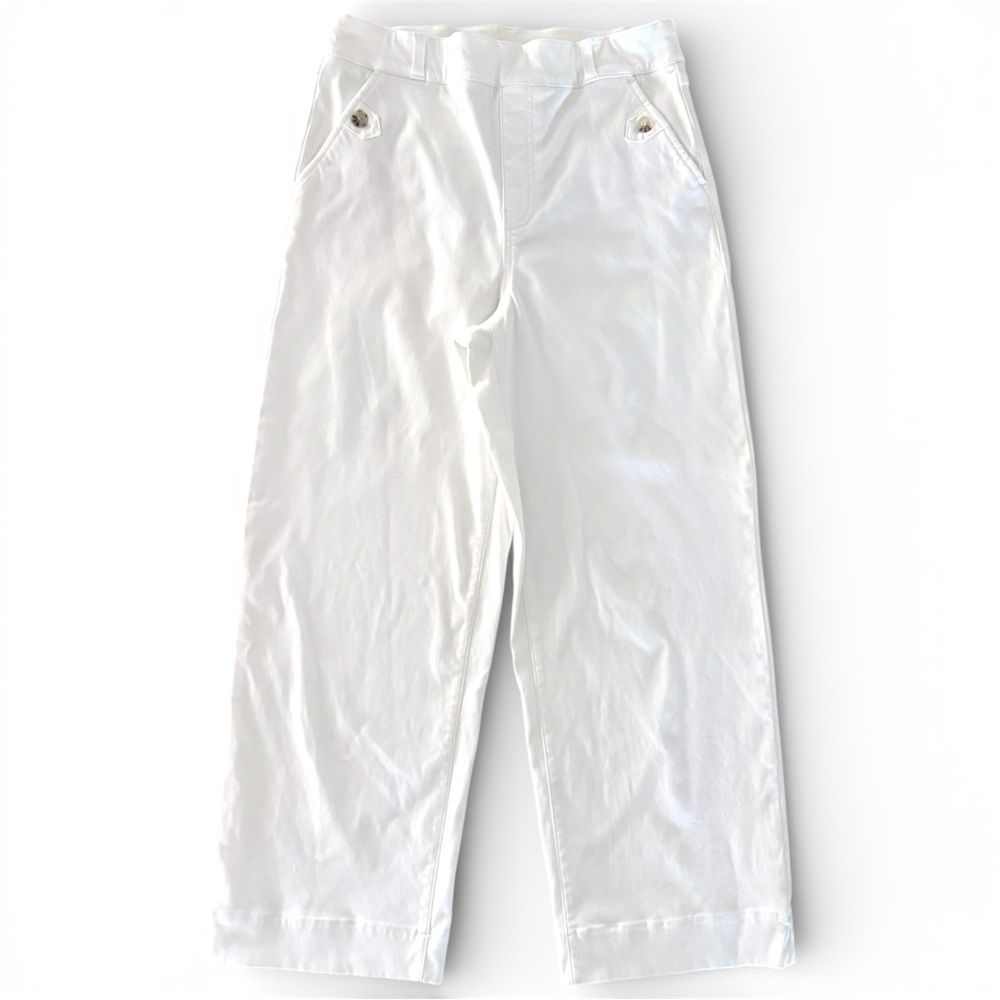 SPANX White Twill Wide Leg Cropped Pull-On Pants, Medium, Sailor Button Stretch - Picture 5 of 11